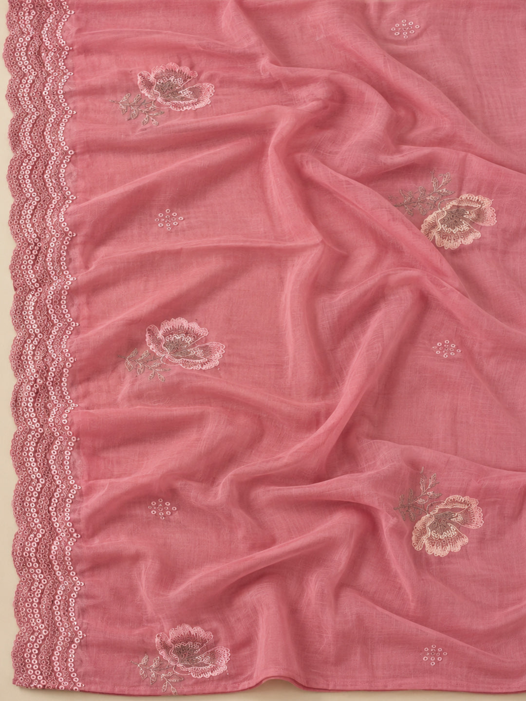 Peach Chanderi Printed Unstitched Dress Material