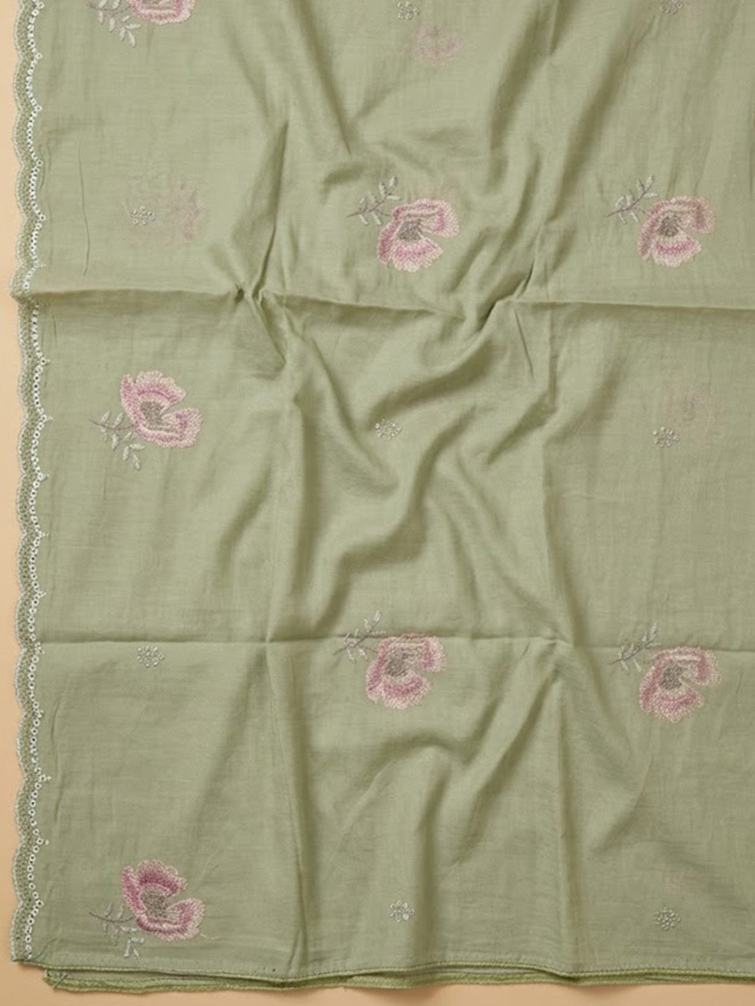 Pista-Green Chanderi Printed Unstitched Dress Material
