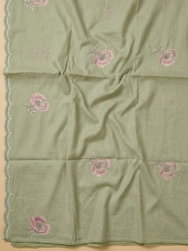 Pista-Green Chanderi Printed Unstitched Dress Material