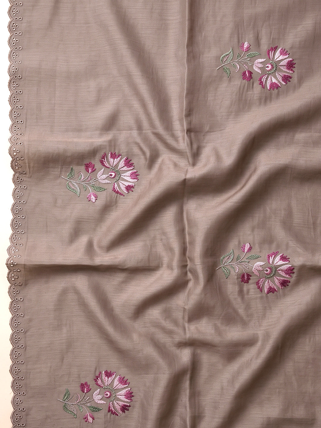Chikoo Chanderi Printed Unstitched Dress Material