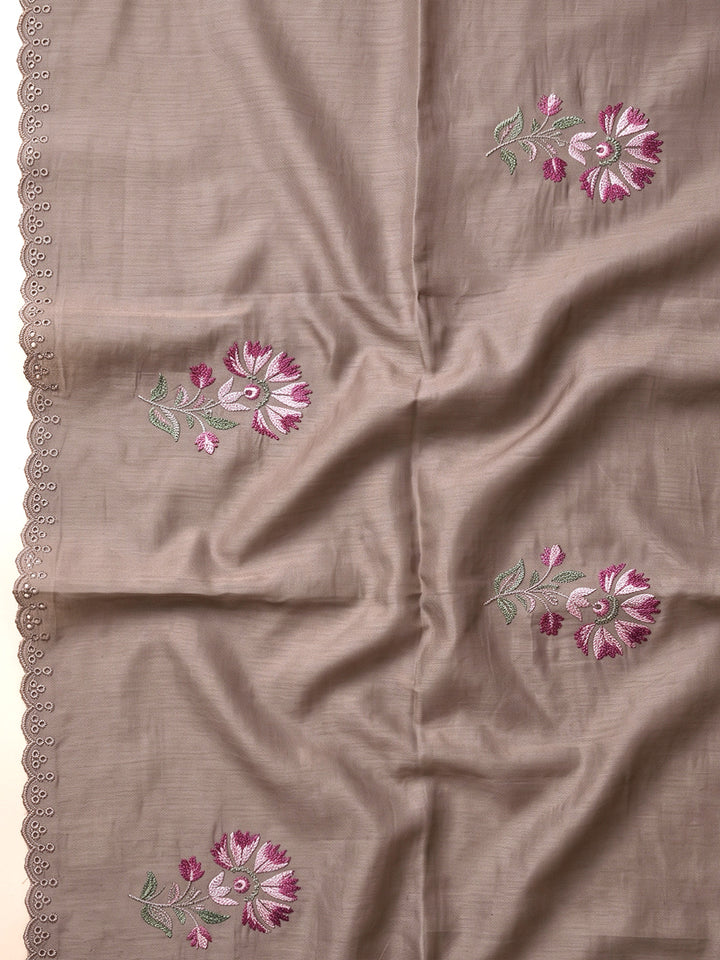 Chikoo Chanderi Printed Unstitched Dress Material