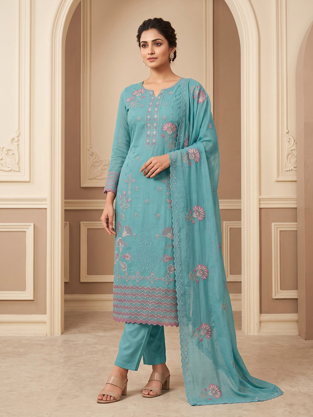Firozee Chanderi Printed Unstitched Dress Material