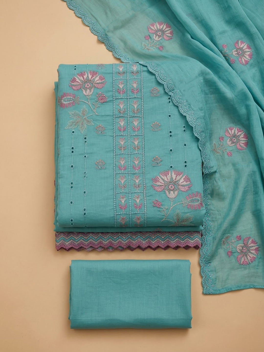 Firozee Chanderi Printed Unstitched Dress Material