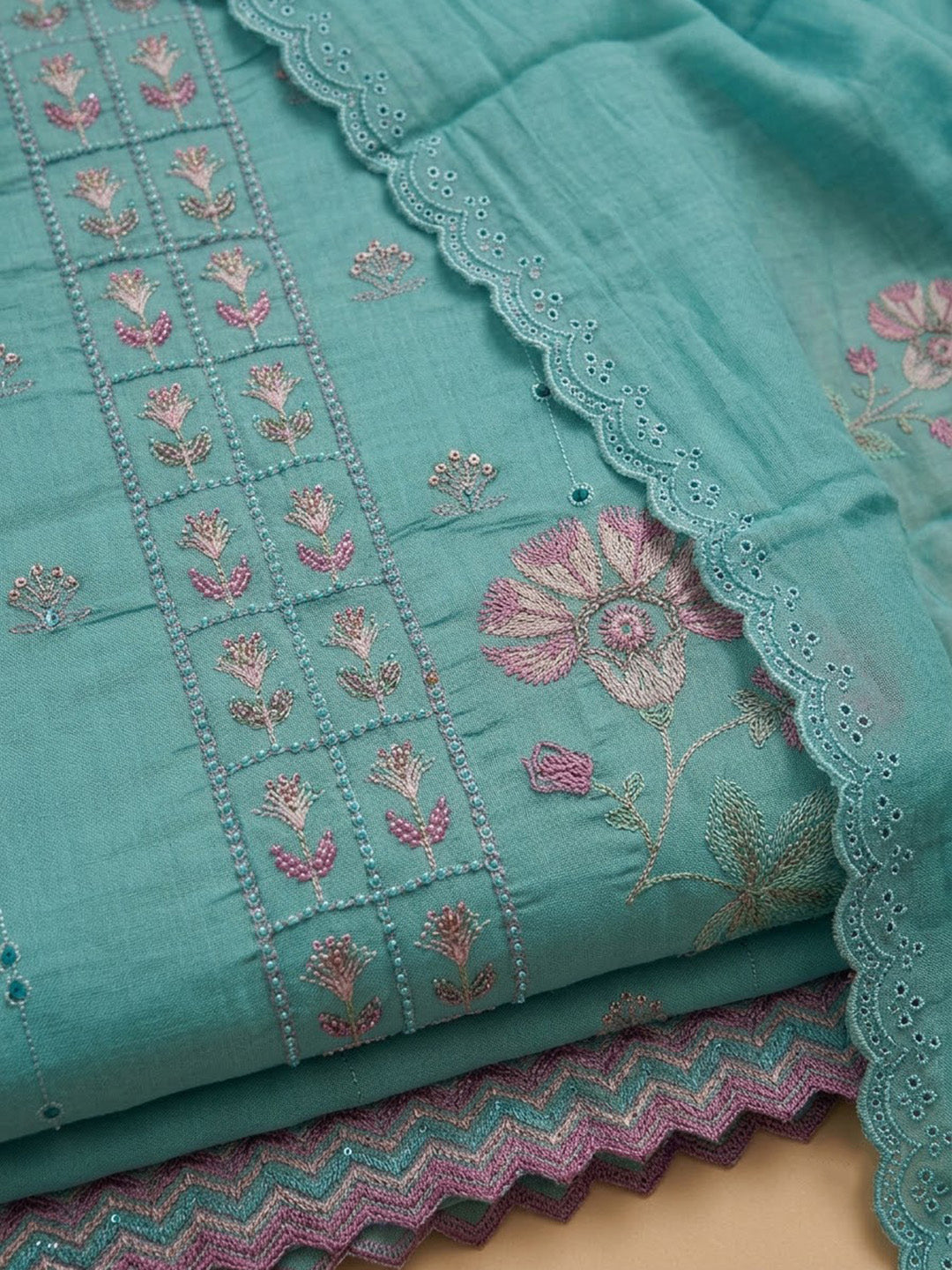 Firozee Chanderi Printed Unstitched Dress Material