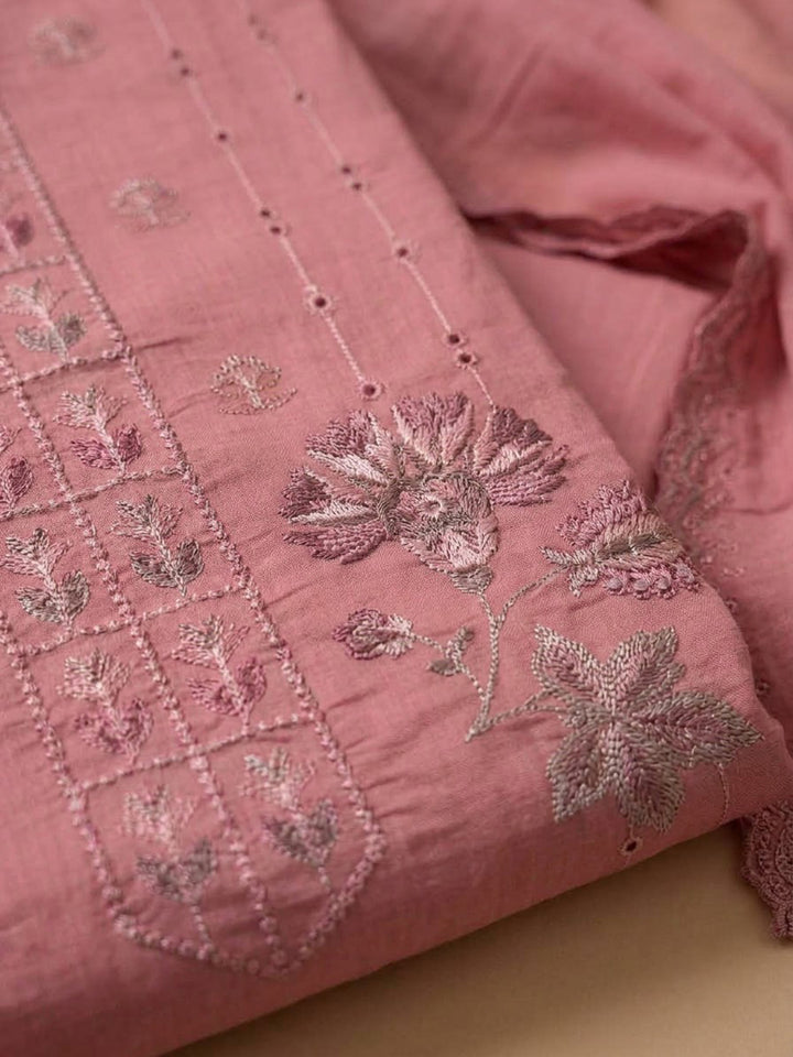 Onion-Pink Chanderi Printed Unstitched Dress Material