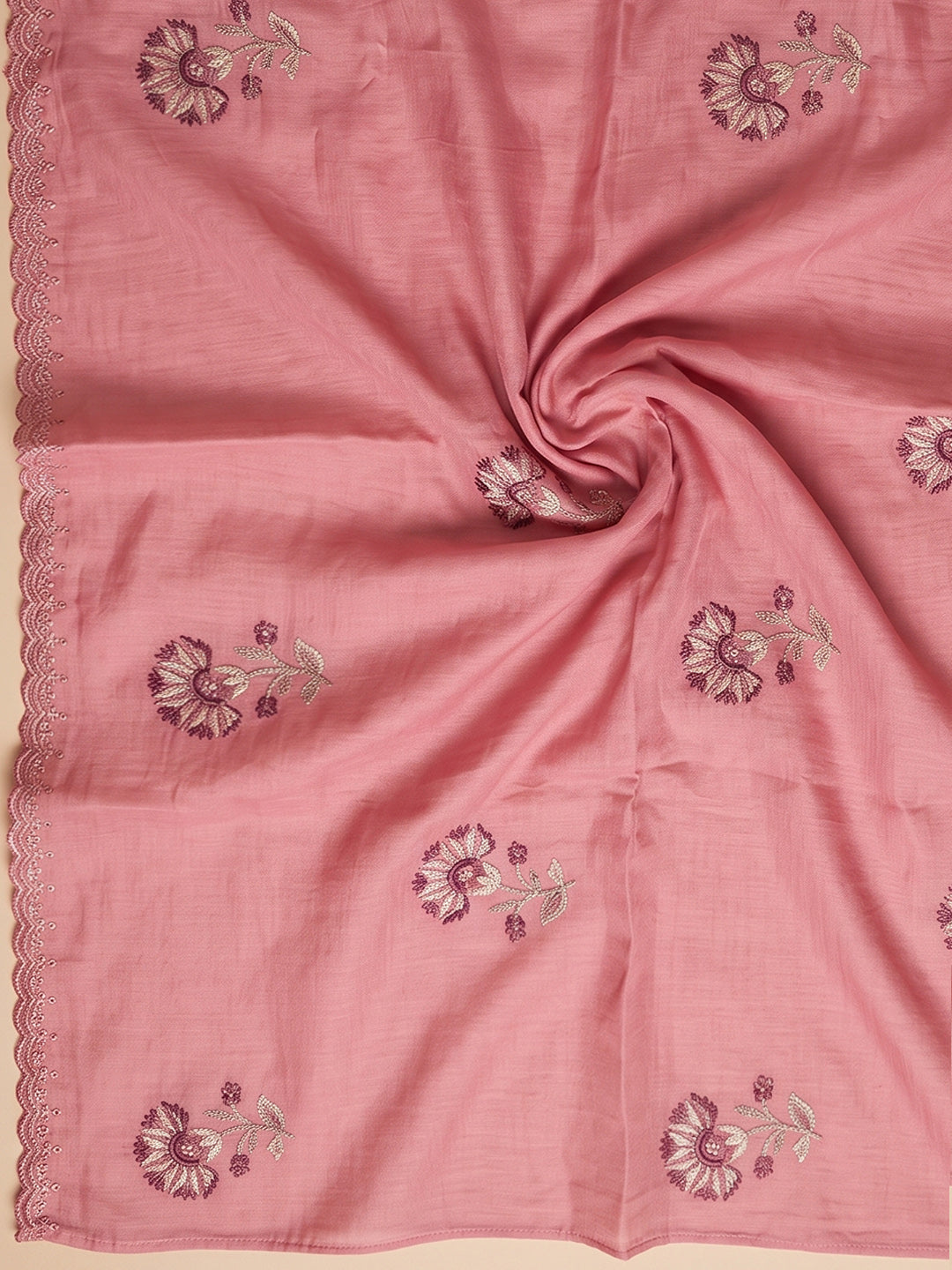 Onion-Pink Chanderi Printed Unstitched Dress Material