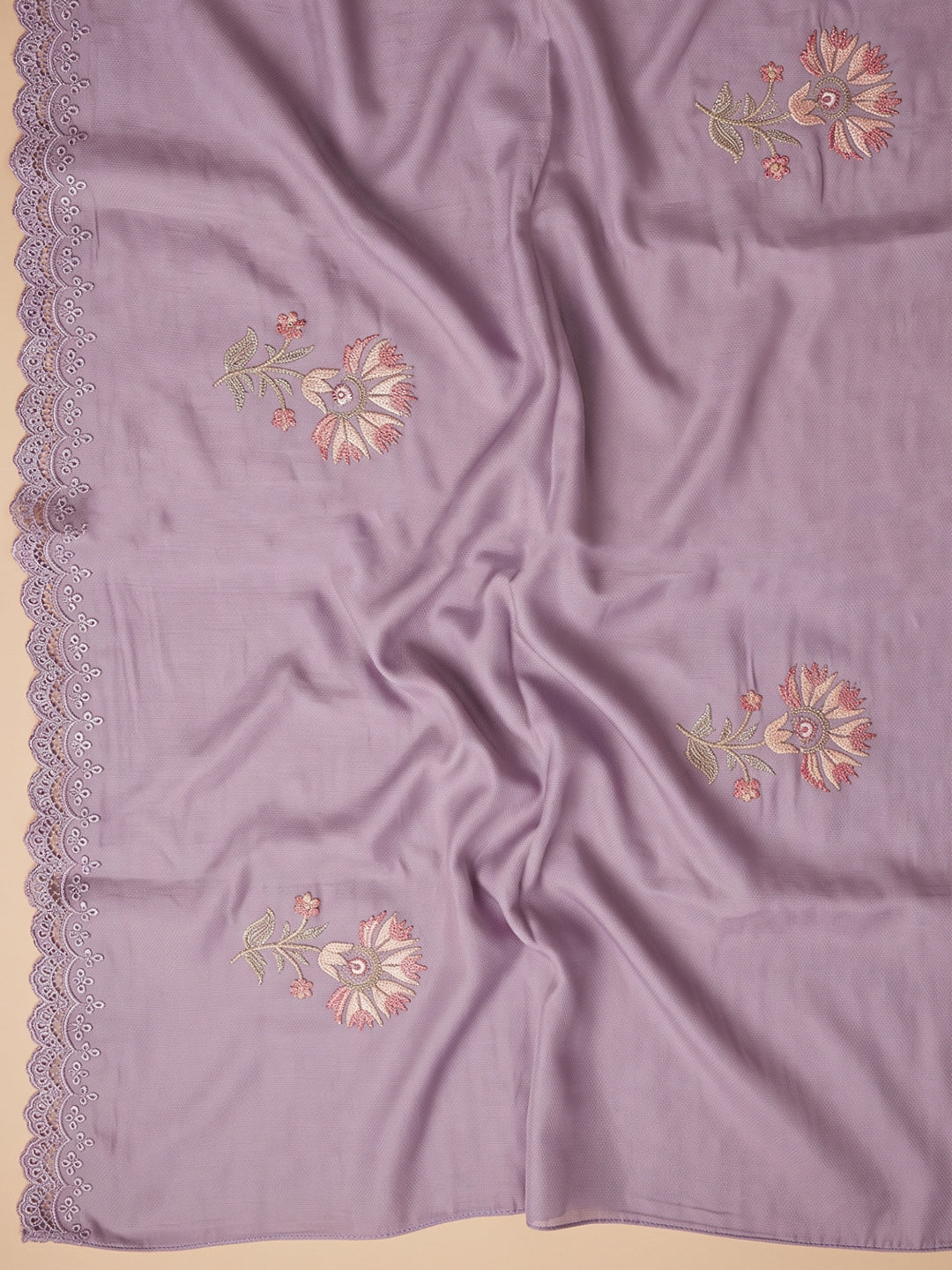 Purple Chanderi Printed Unstitched Dress Material