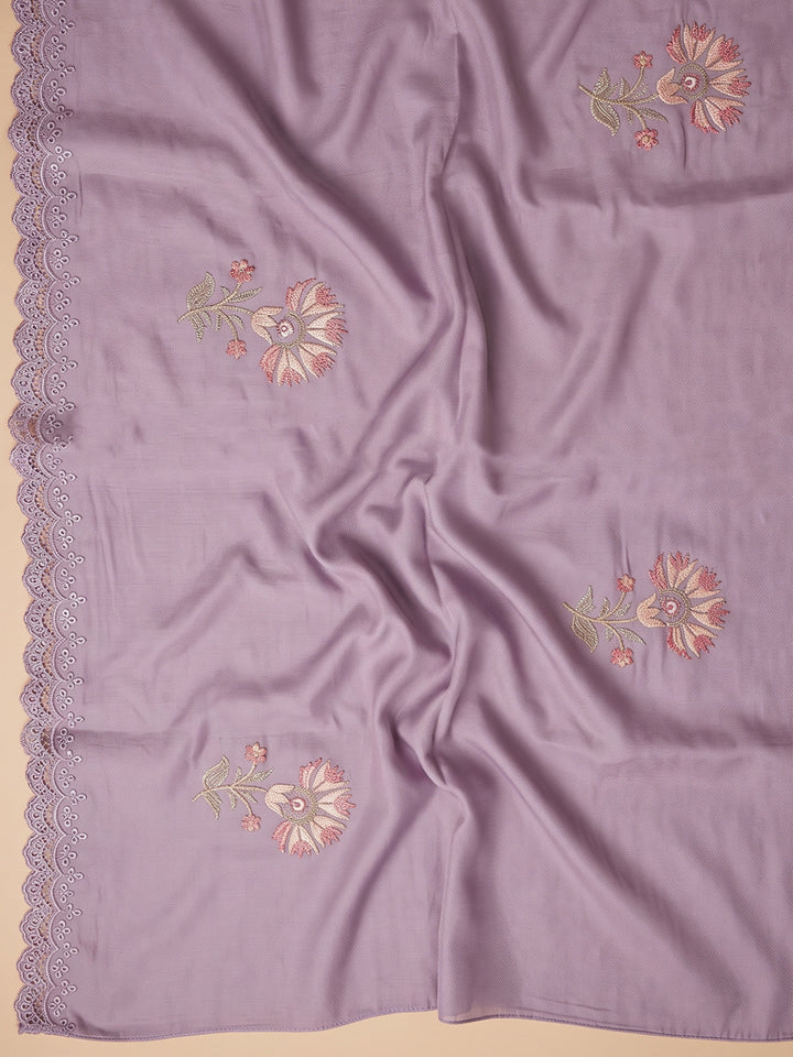 Purple Chanderi Printed Unstitched Dress Material