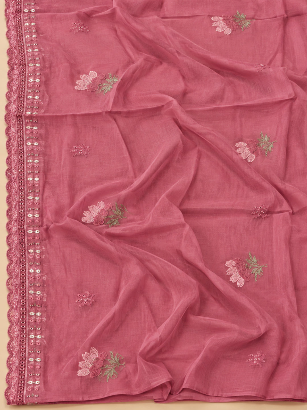 Onion-Pink Cotton Blend Printed Unstitched Dress Material