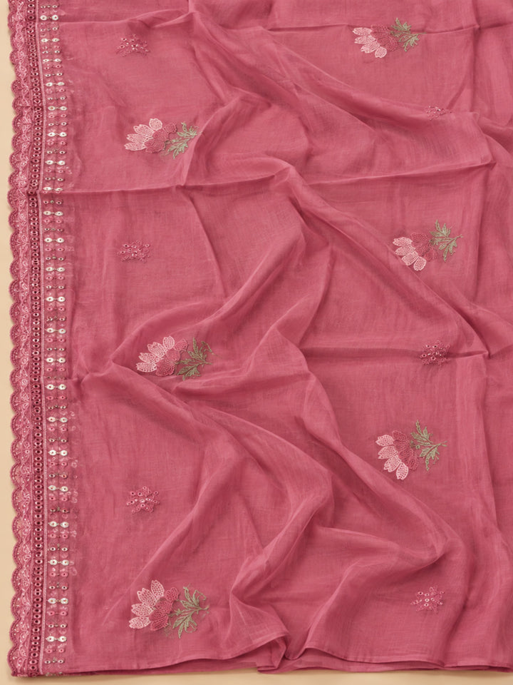 Onion-Pink Cotton Blend Printed Unstitched Dress Material