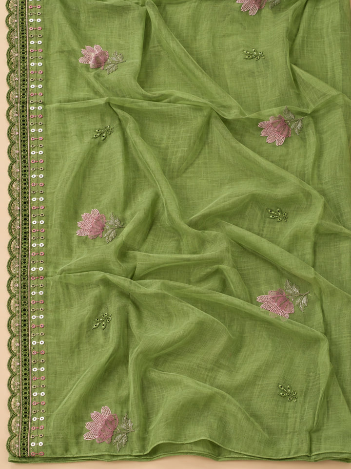Pista-Green Cotton Blend Printed Unstitched Dress Material
