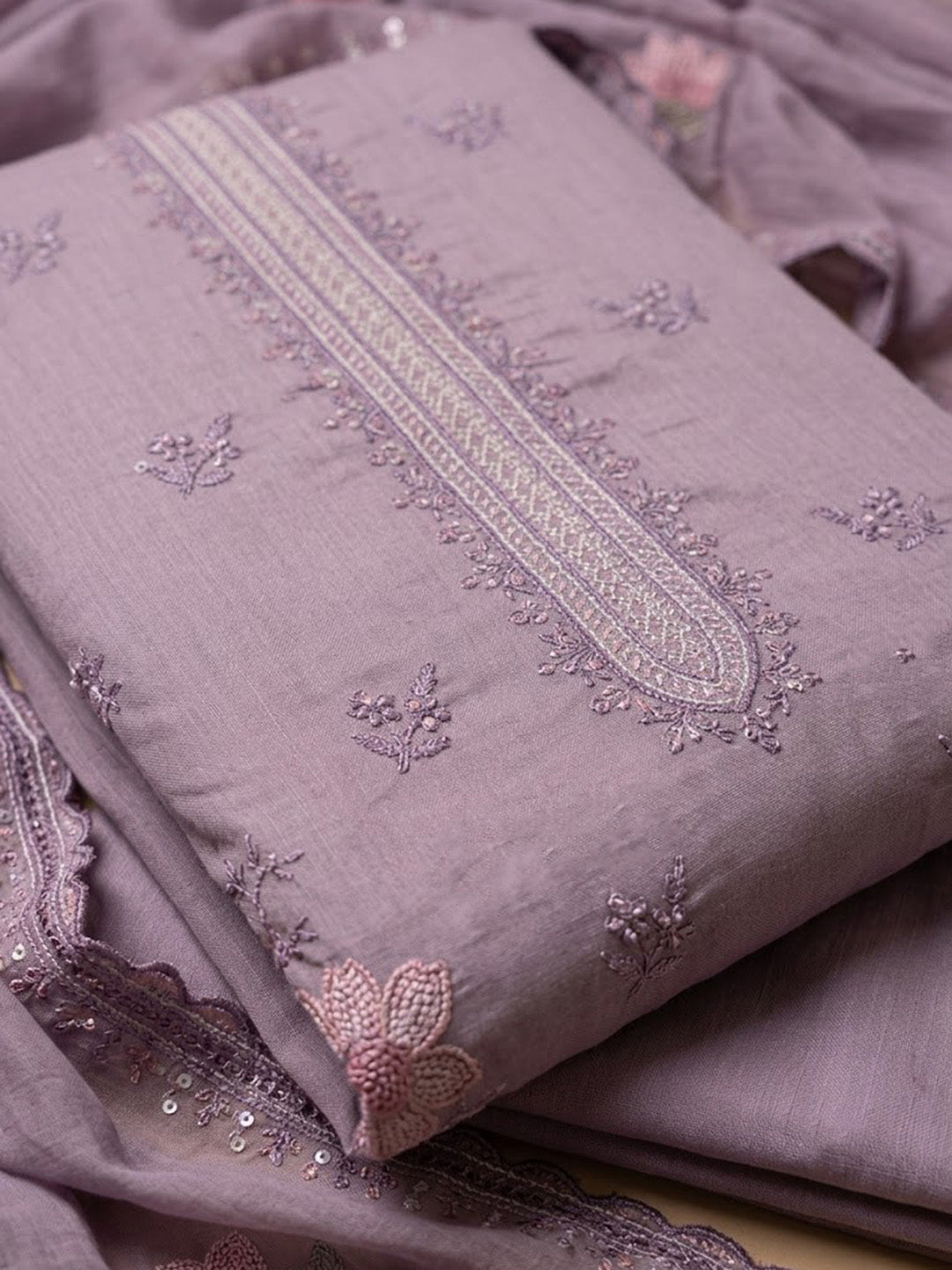 Purple Cotton Blend Printed Unstitched Dress Material