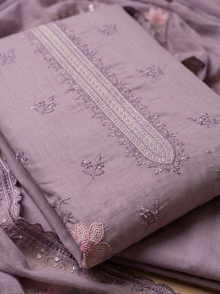 Purple Cotton Blend Printed Unstitched Dress Material