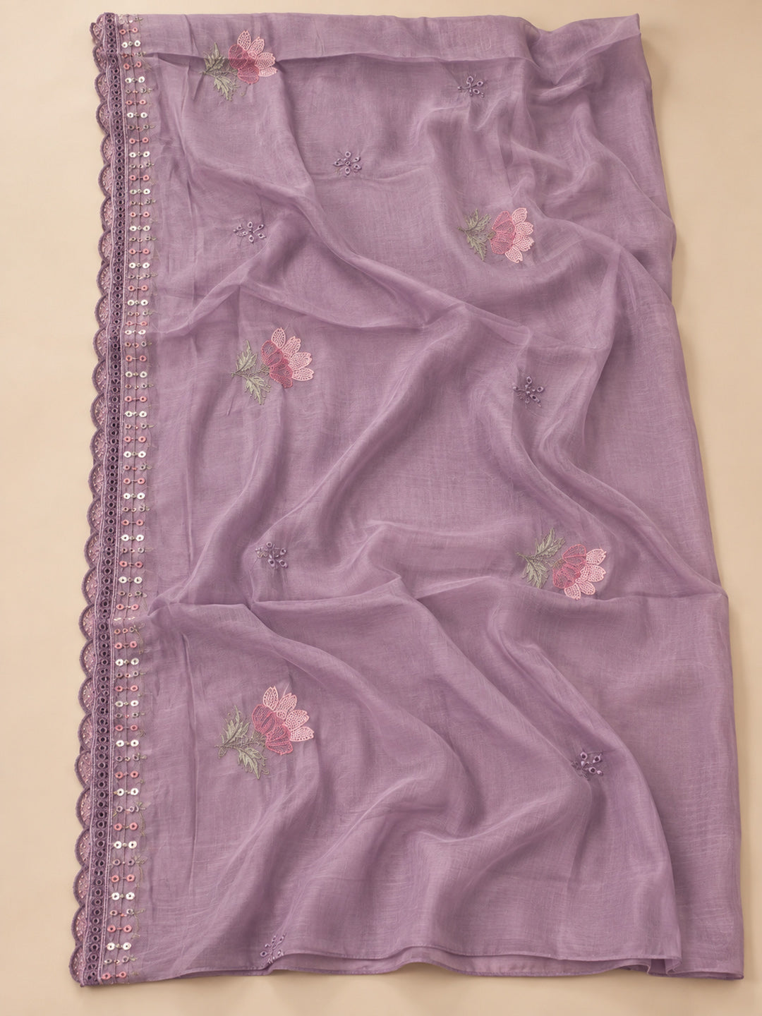Purple Cotton Blend Printed Unstitched Dress Material