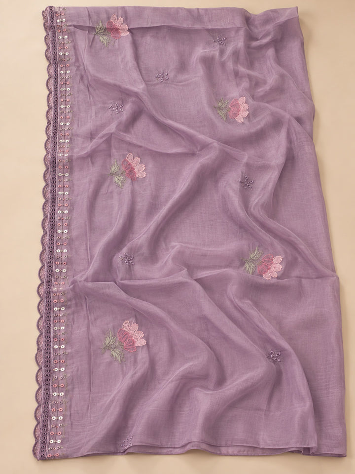 Purple Cotton Blend Printed Unstitched Dress Material