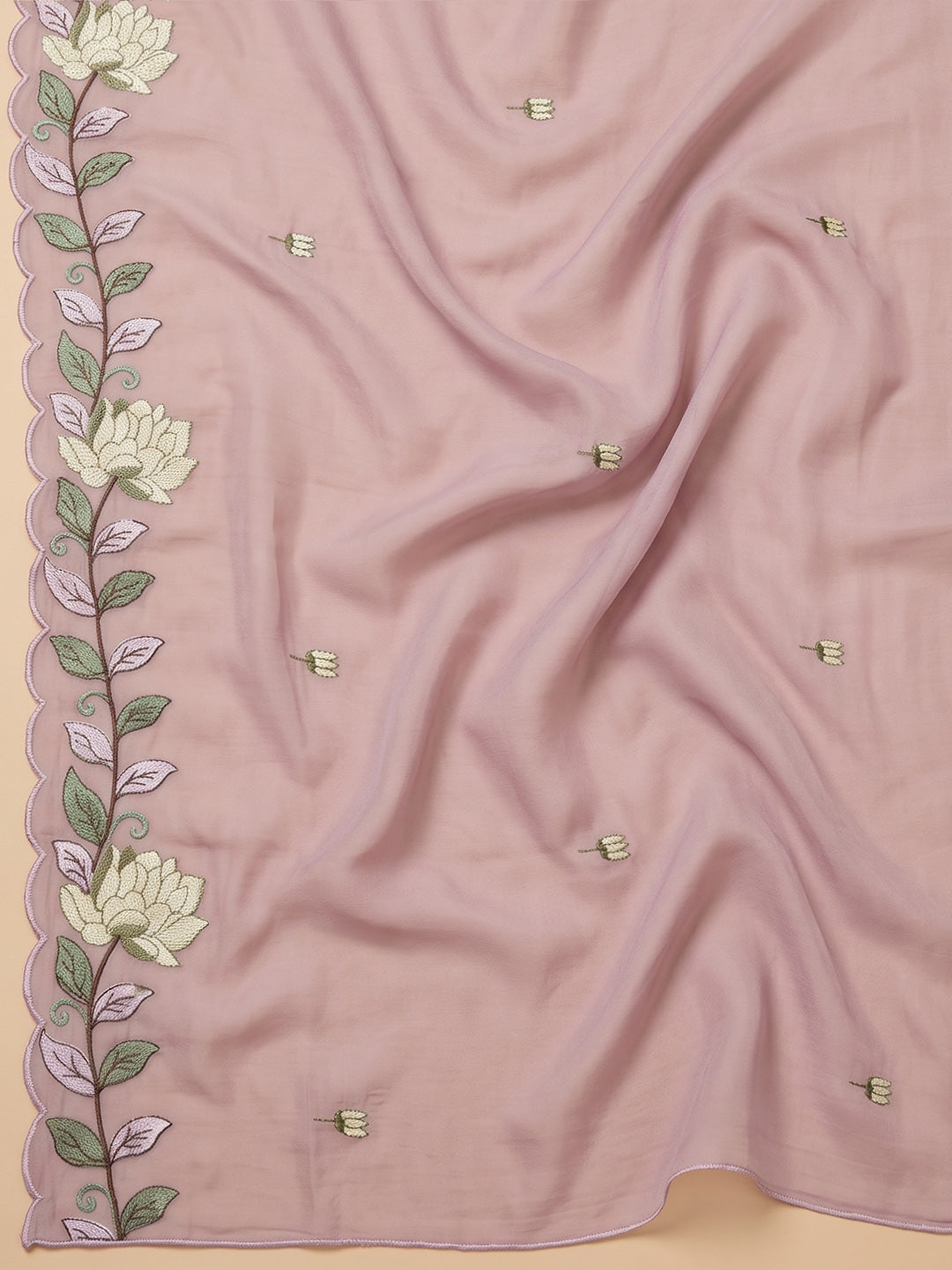 Lavender Chanderi Embroidered Unstitched Dress Material