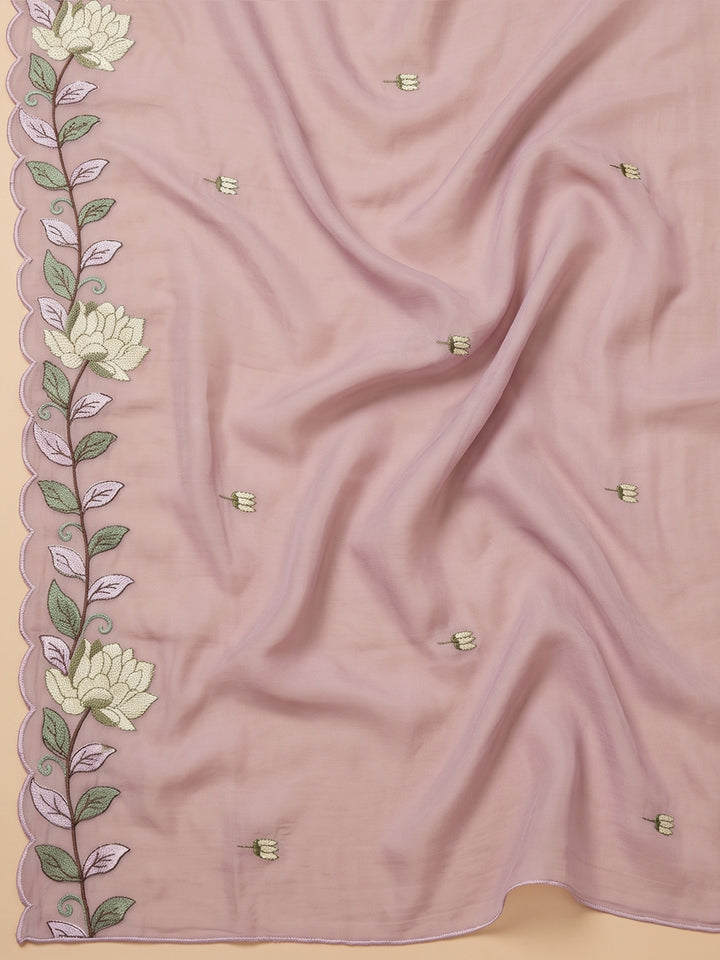 Lavender Chanderi Embroidered Unstitched Dress Material