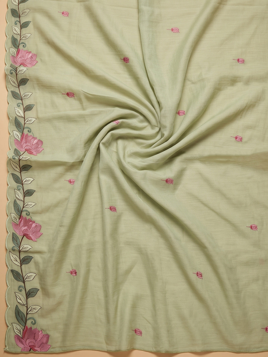 Pista-Green Chanderi Embroidered Unstitched Dress Material