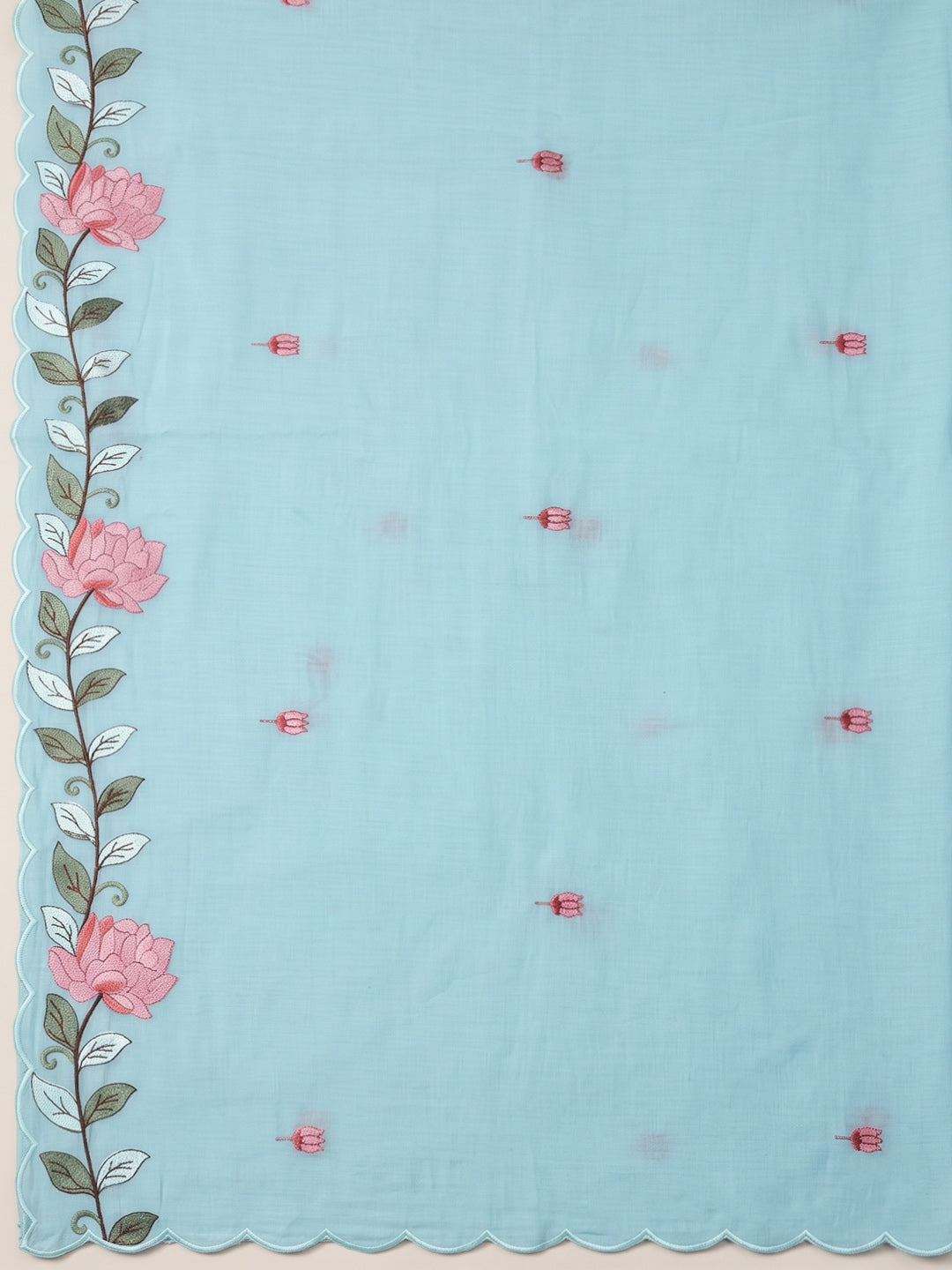 Sky-Blue Chanderi Embroidered Unstitched Dress Material