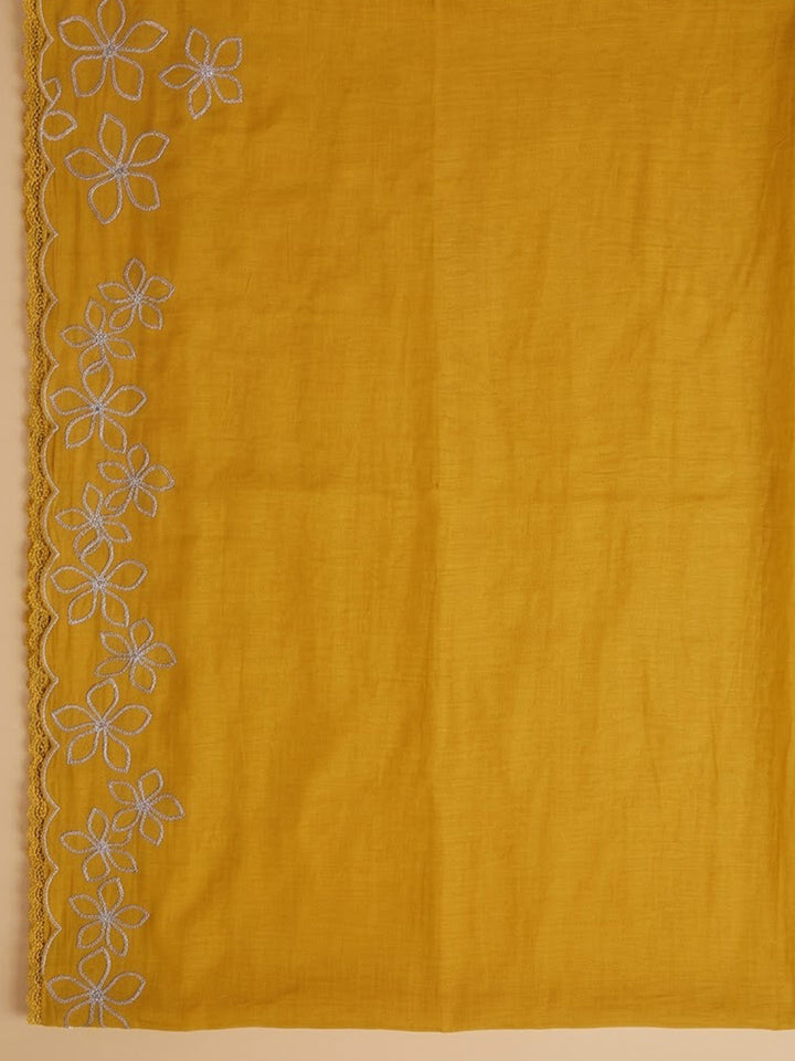 Mustard Cotton Blend Embroidered Unstitched Dress Material