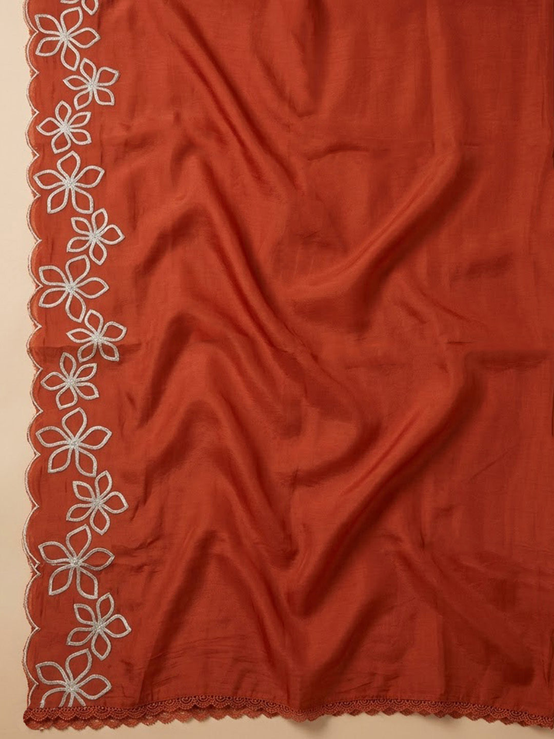 Rust Cotton Blend Embroidered Unstitched Dress Material