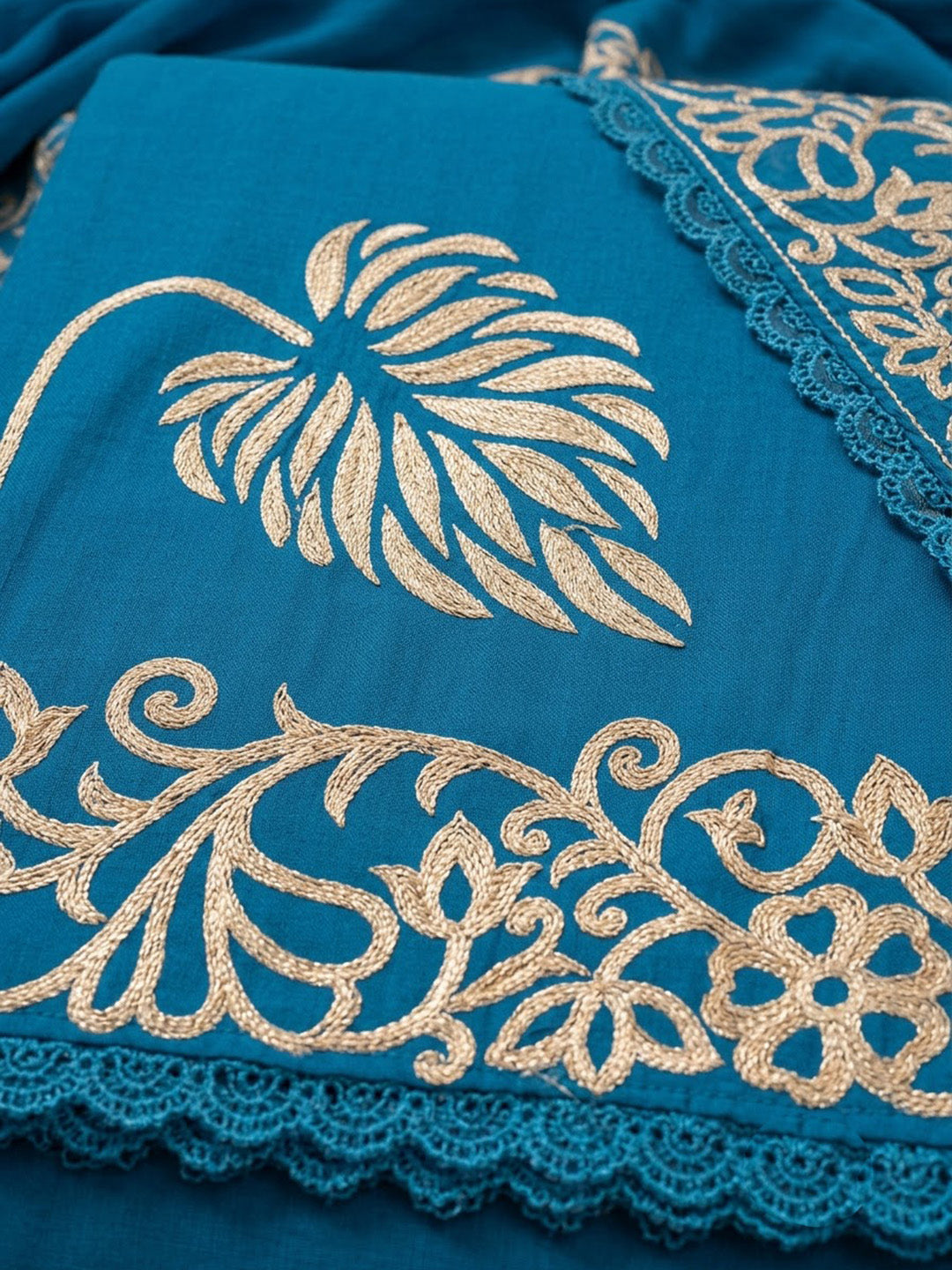 Blue Cotton Blend Printed Unstitched Dress Material