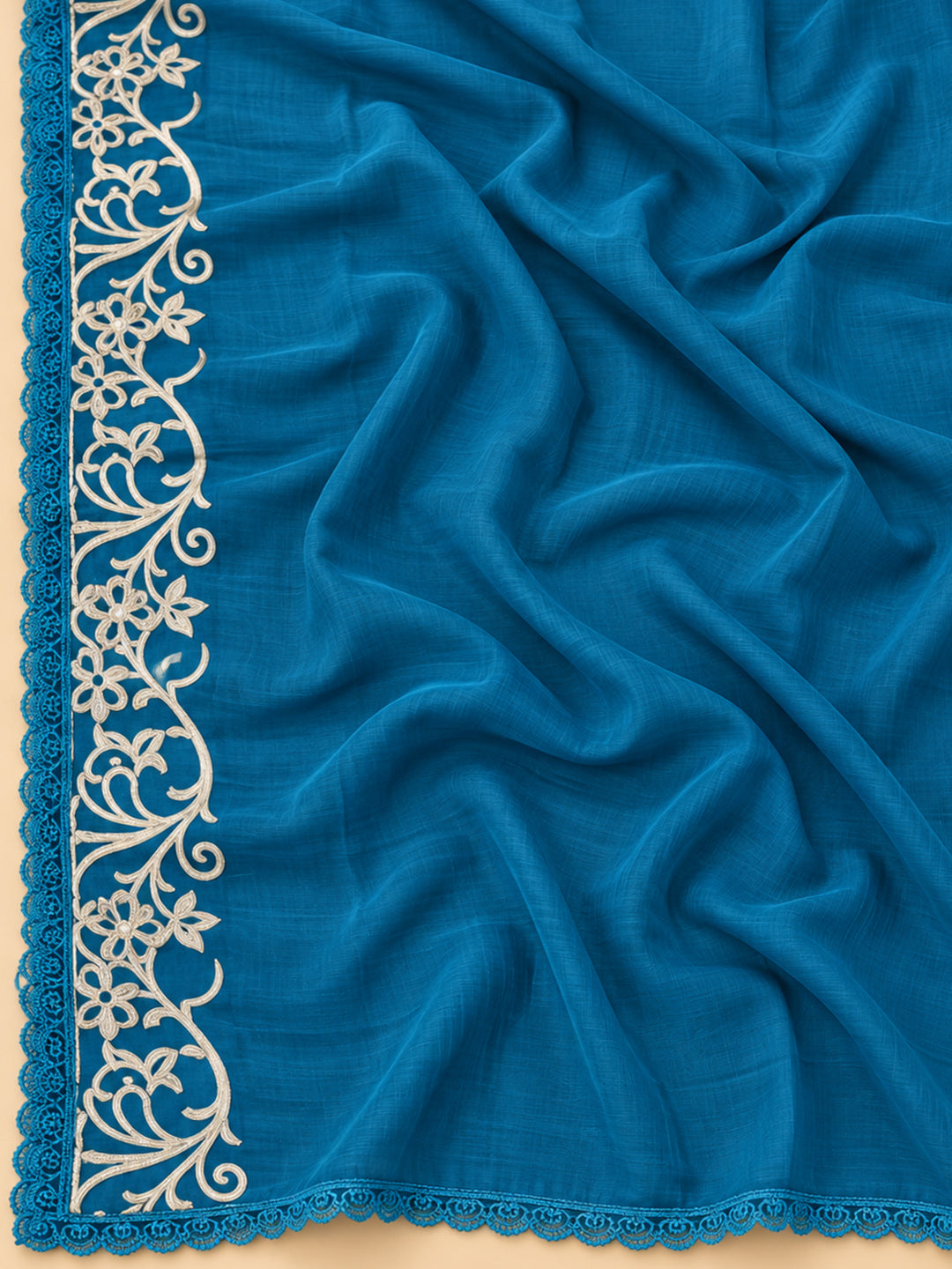 Blue Cotton Blend Printed Unstitched Dress Material