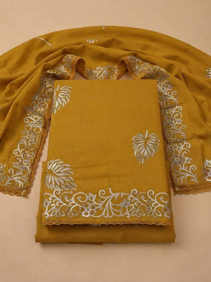 Mustard Cotton Blend Printed Unstitched Dress Material
