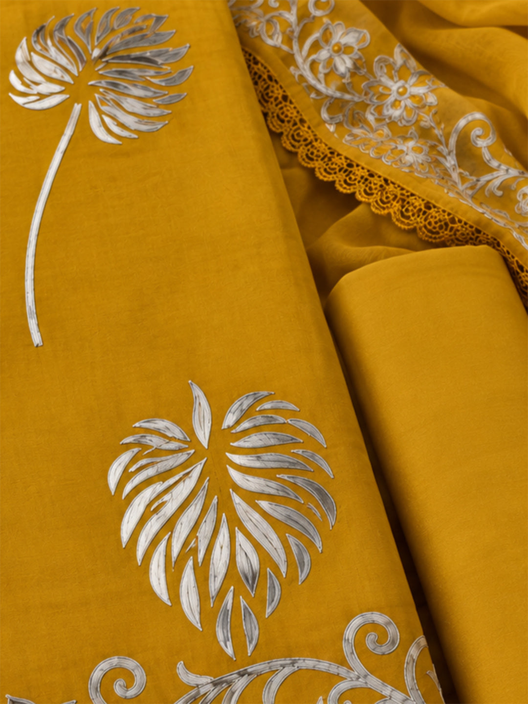 Mustard Cotton Blend Printed Unstitched Dress Material