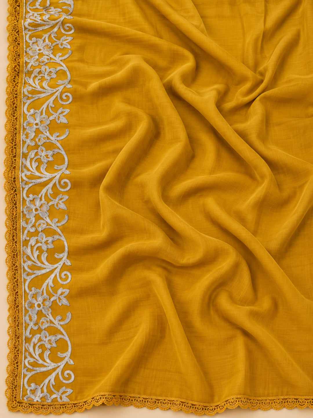 Mustard Cotton Blend Printed Unstitched Dress Material