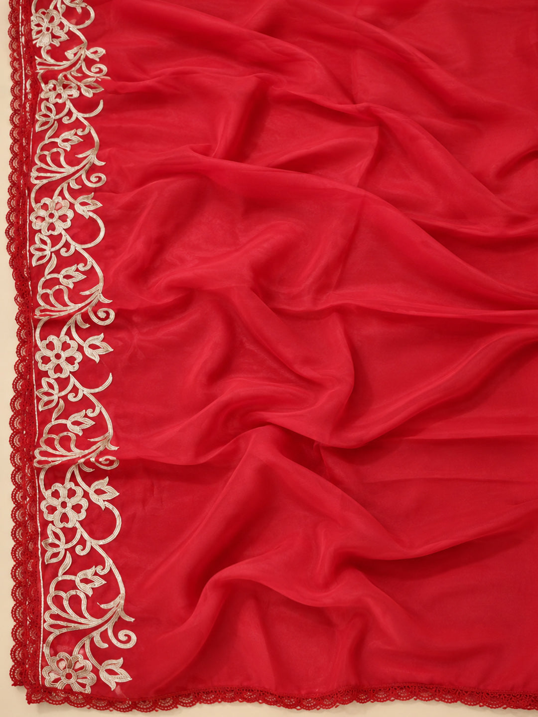 Red Cotton Blend Printed Unstitched Dress Material