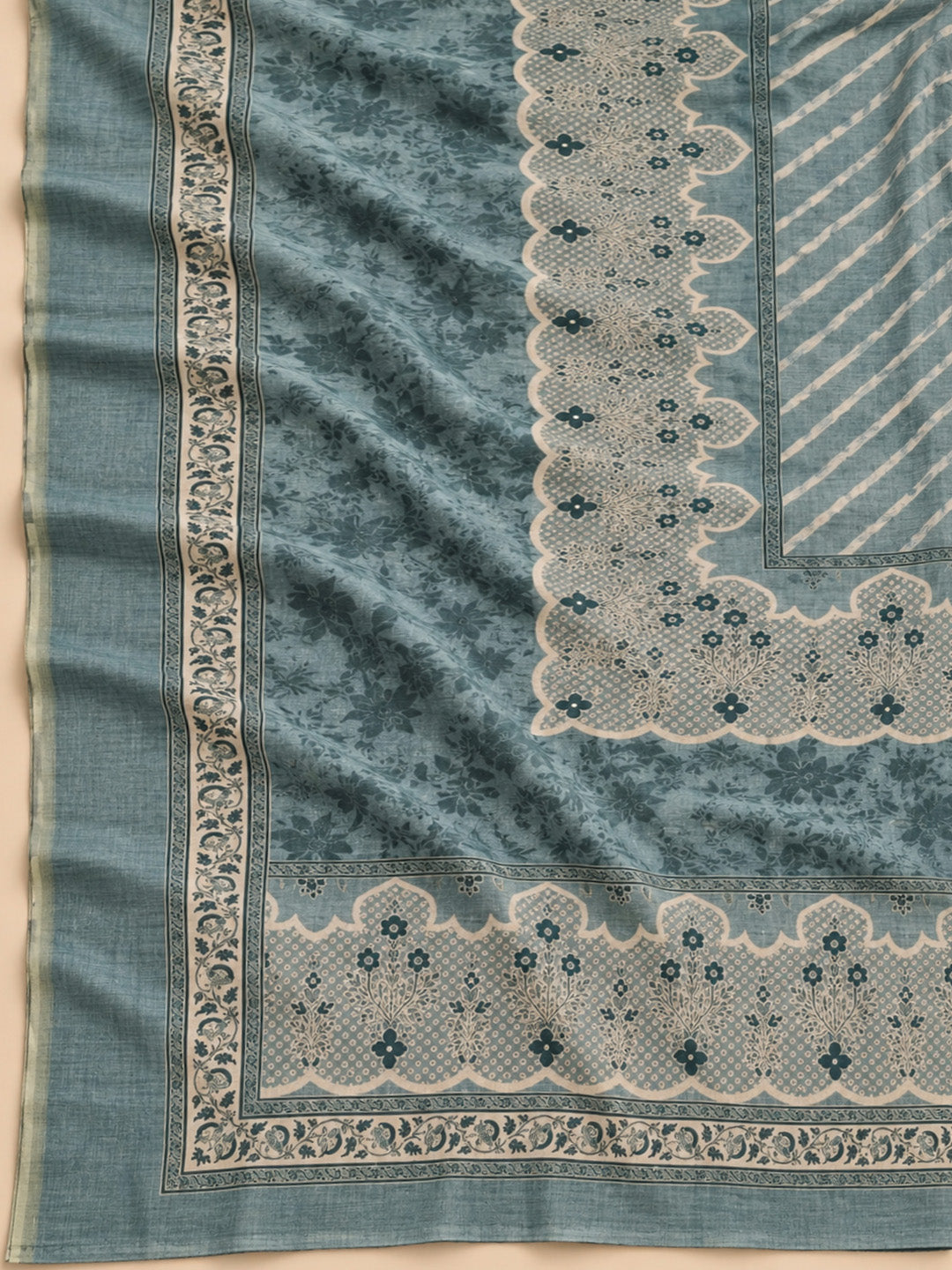 Grey Chanderi Printed Unstitched Dress Material
