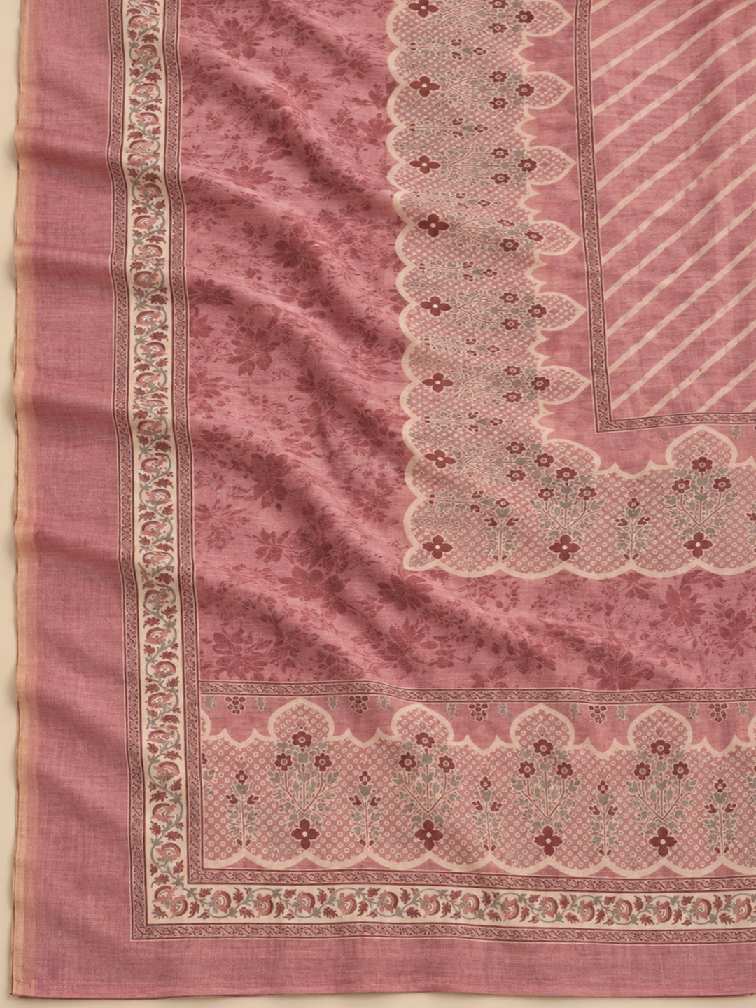 Onion Pink Chanderi Printed Unstitched Dress Material