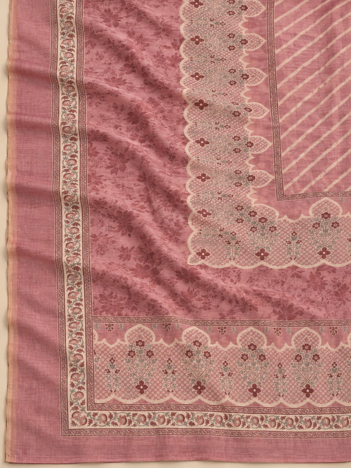 Onion Pink Chanderi Printed Unstitched Dress Material