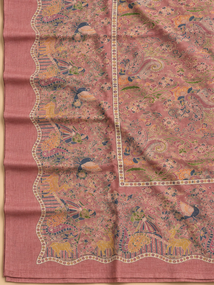 Onion Pink Chanderi Printed Unstitched Dress Material