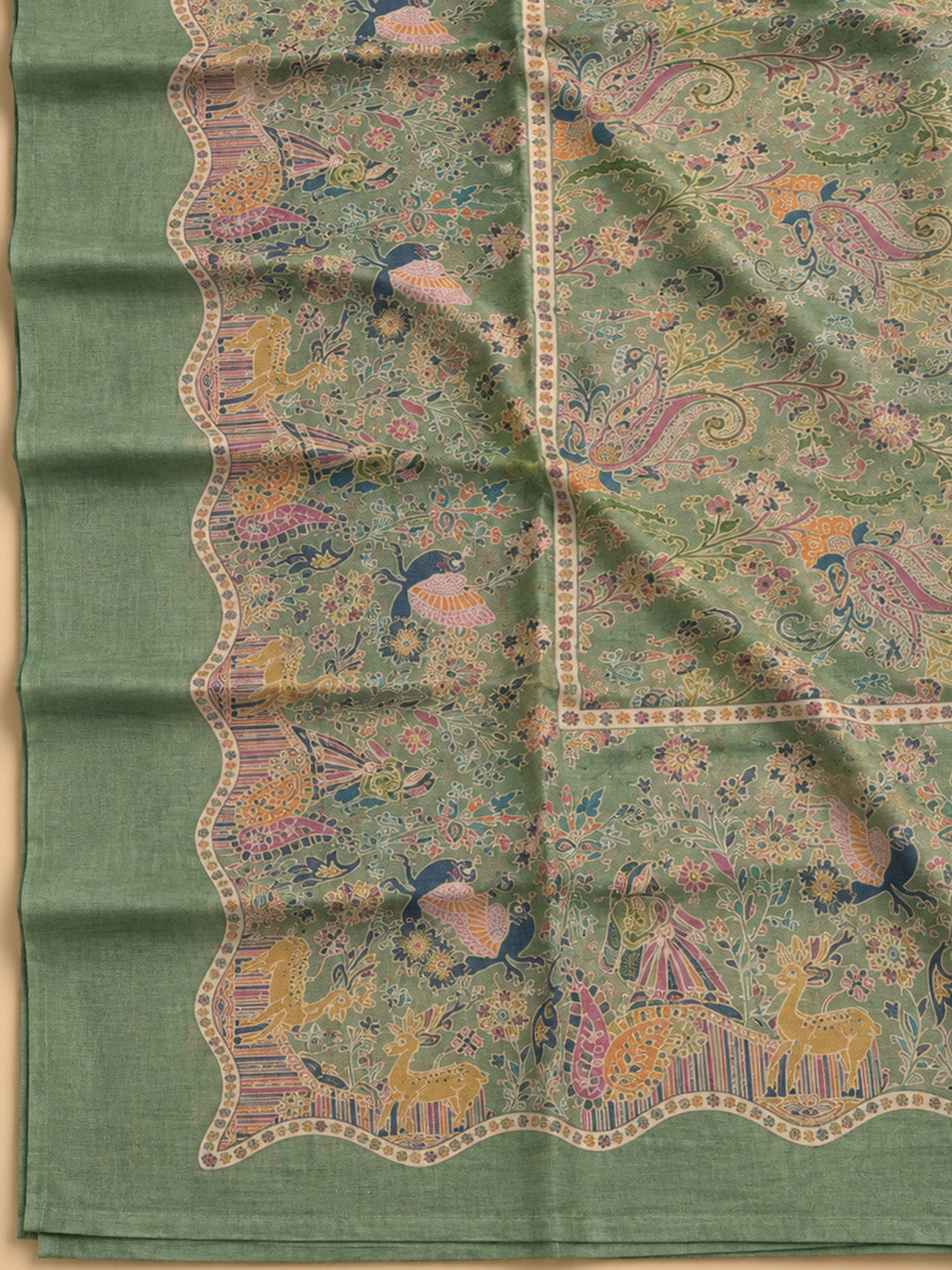 Pista Green Chanderi Printed Unstitched Dress Material