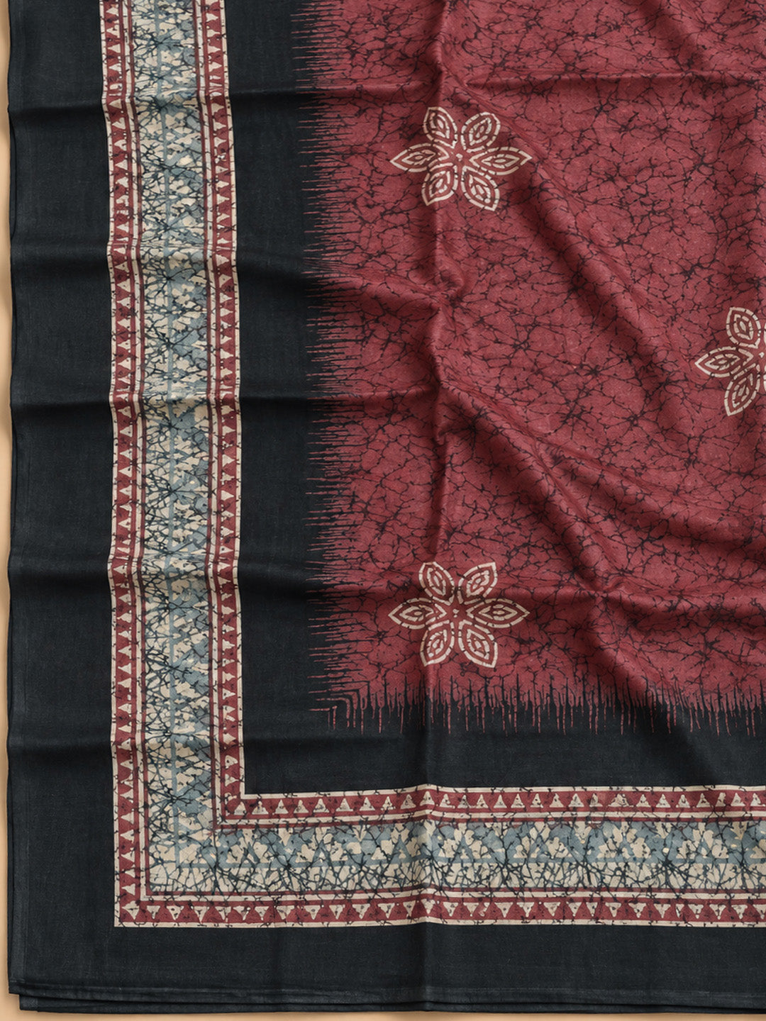 Black Chanderi Embroidered Unstitched Dress Material