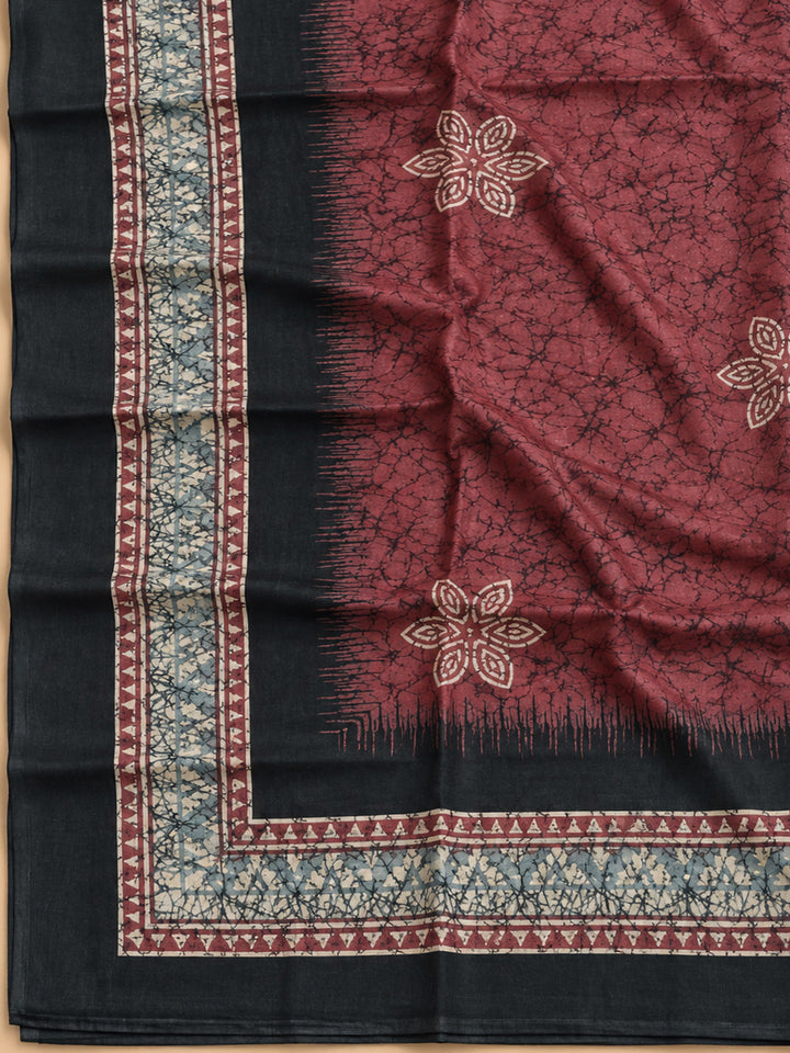 Black Chanderi Embroidered Unstitched Dress Material