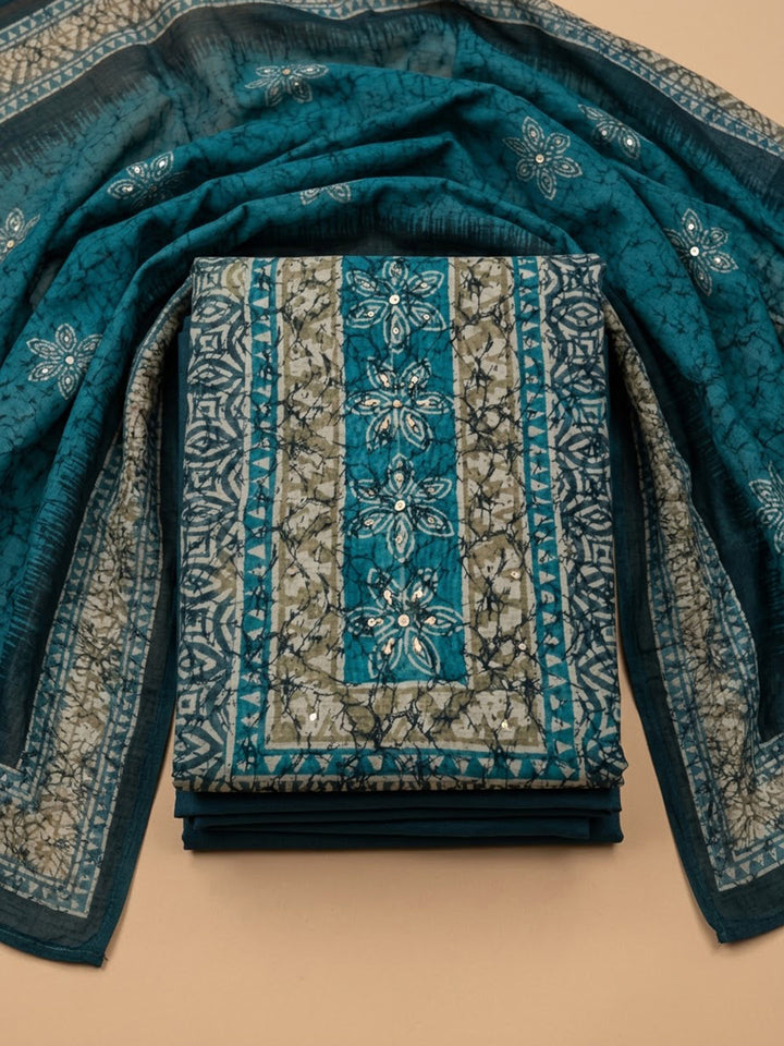Blue Chanderi Embroidered Unstitched Dress Material