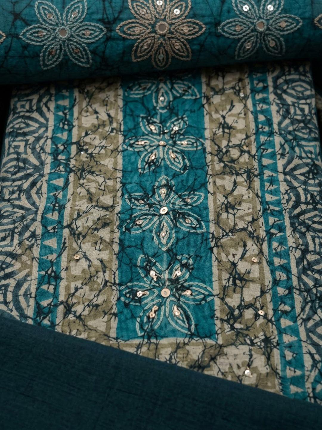 Blue Chanderi Embroidered Unstitched Dress Material