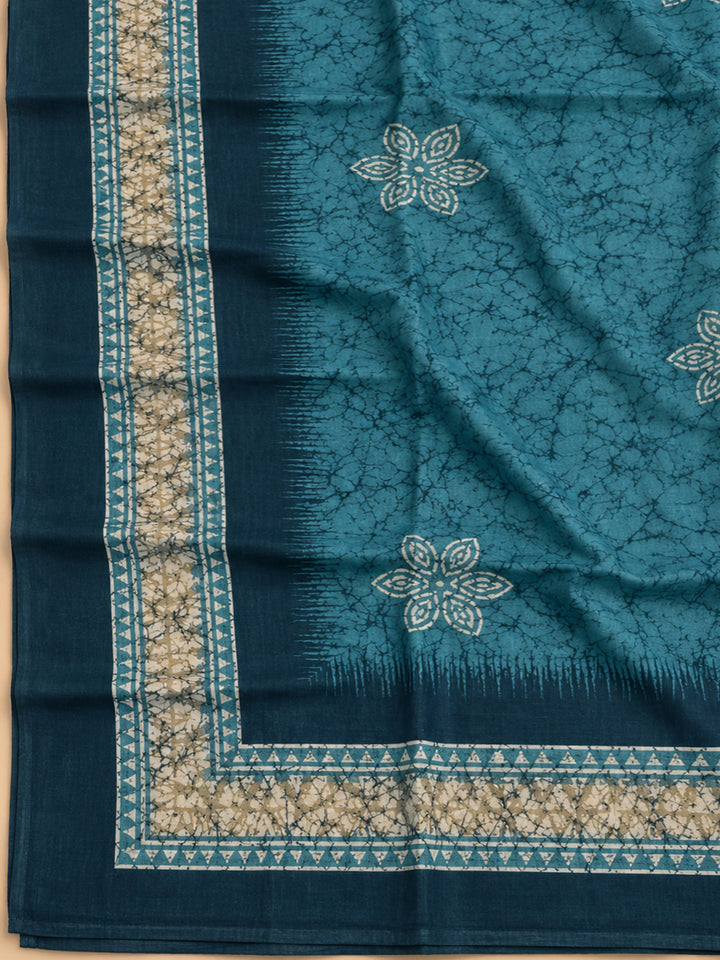 Blue Chanderi Embroidered Unstitched Dress Material