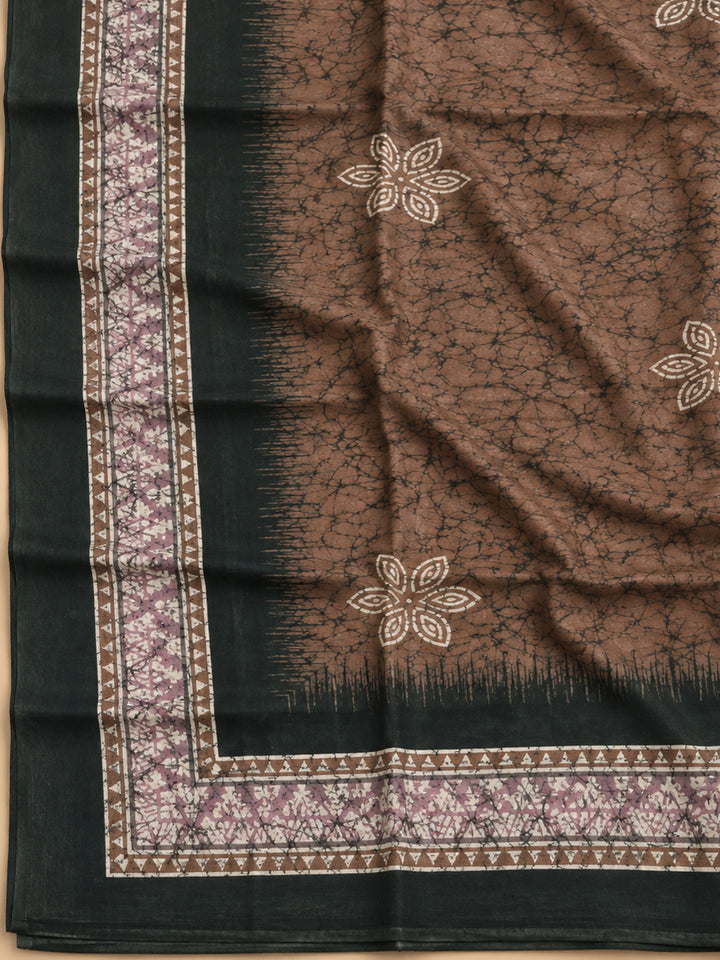 Brown Chanderi Embroidered Unstitched Dress Material