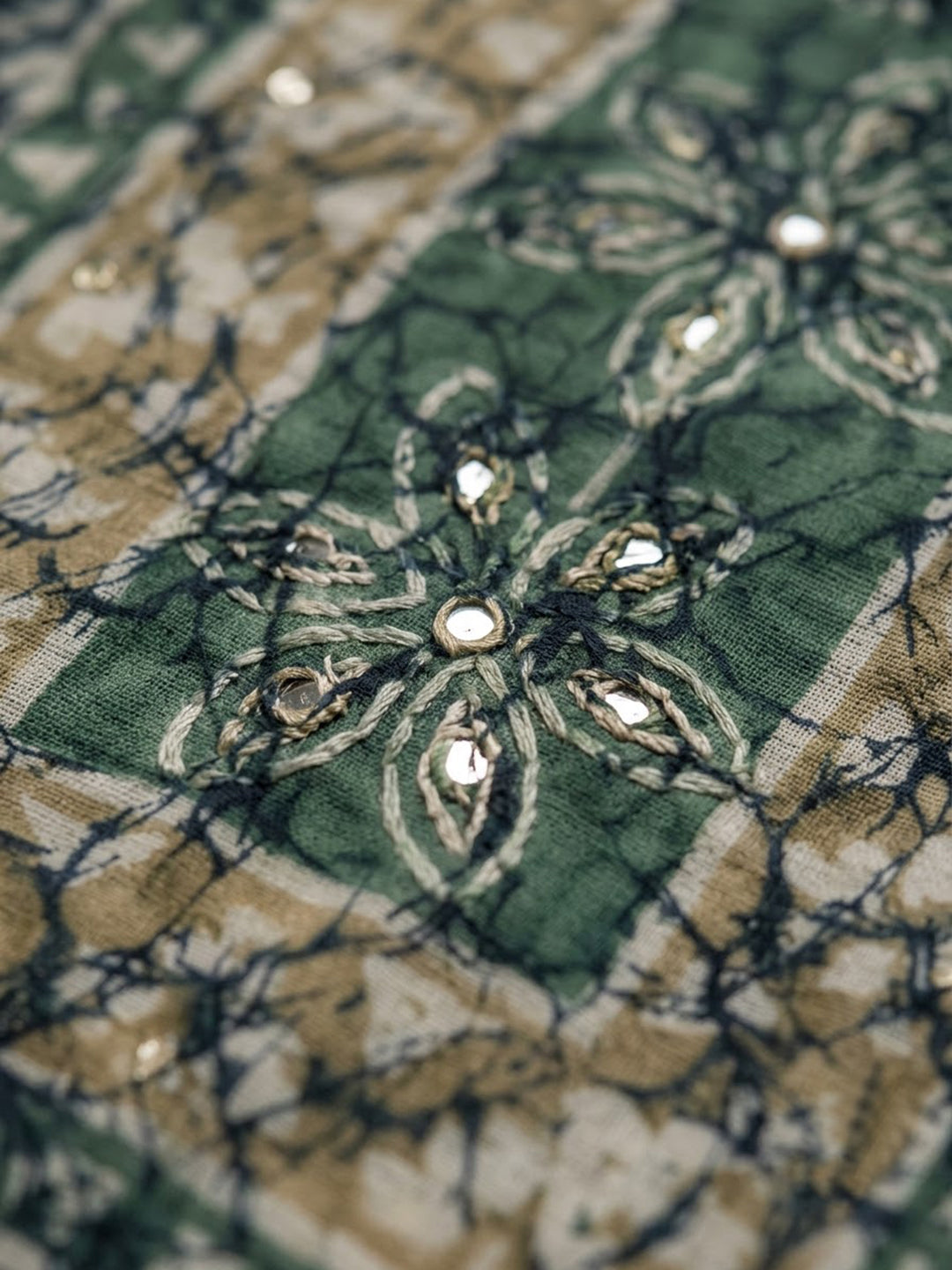 Green Chanderi Embroidered Unstitched Dress Material