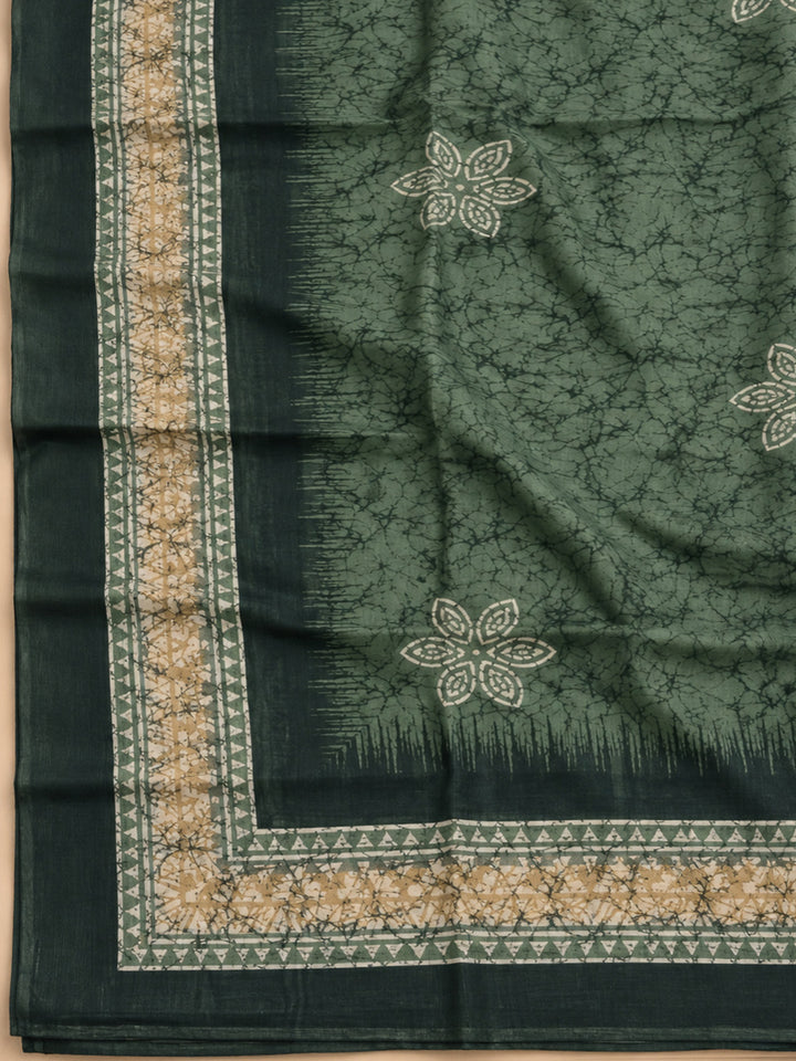 Green Chanderi Embroidered Unstitched Dress Material