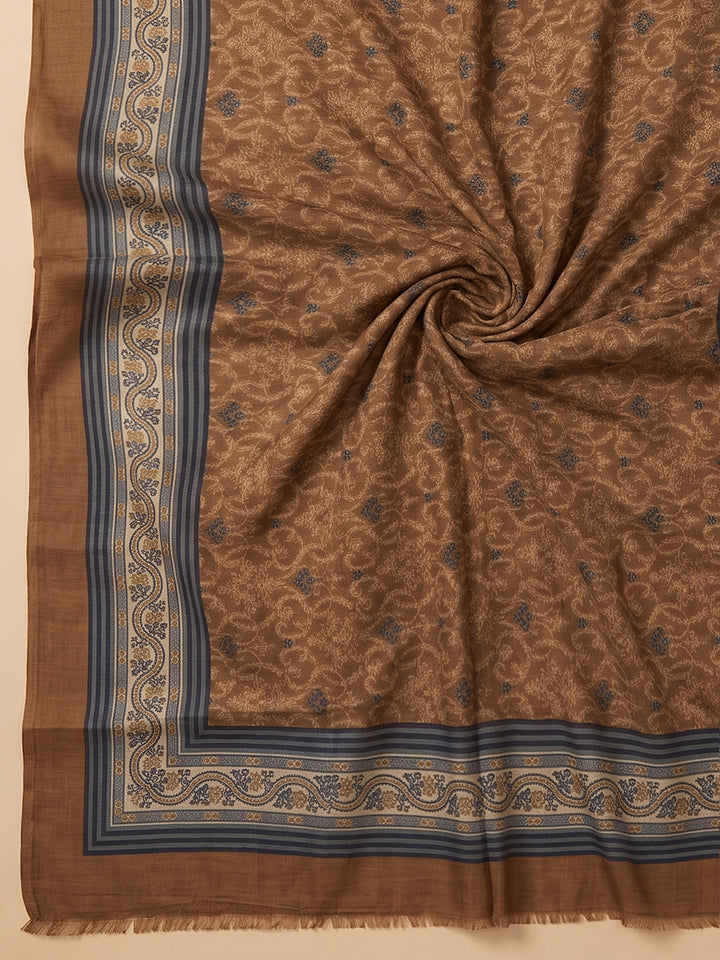 Beige Chanderi Embroidered Unstitched Dress Material