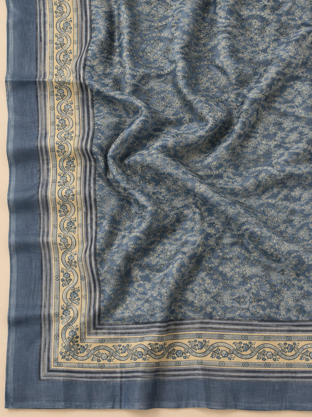 Grey Chanderi Embroidered Unstitched Dress Material