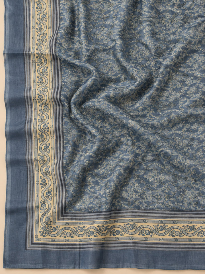 Grey Chanderi Embroidered Unstitched Dress Material