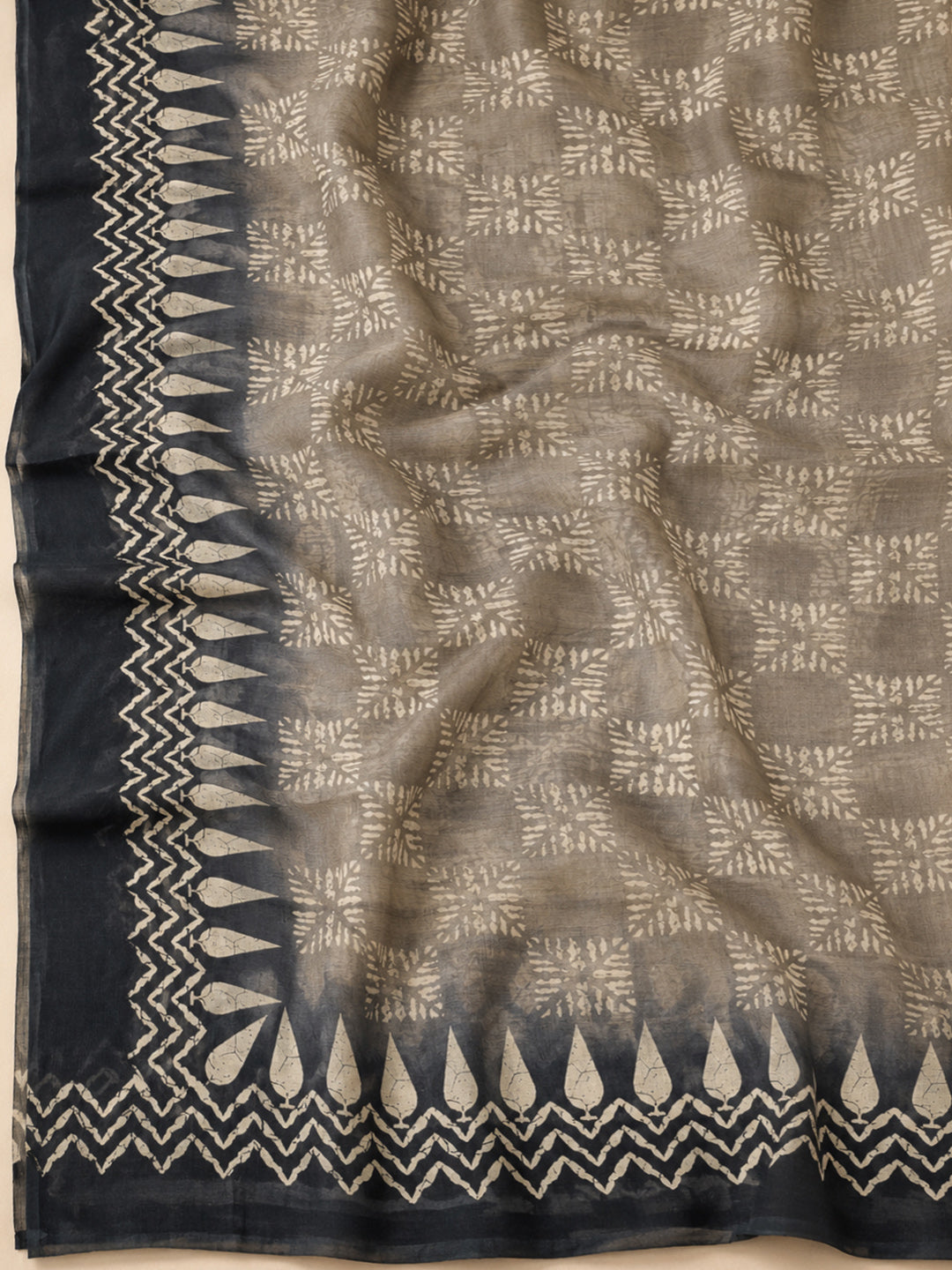 Black Chanderi Embroidered Unstitched Dress Material
