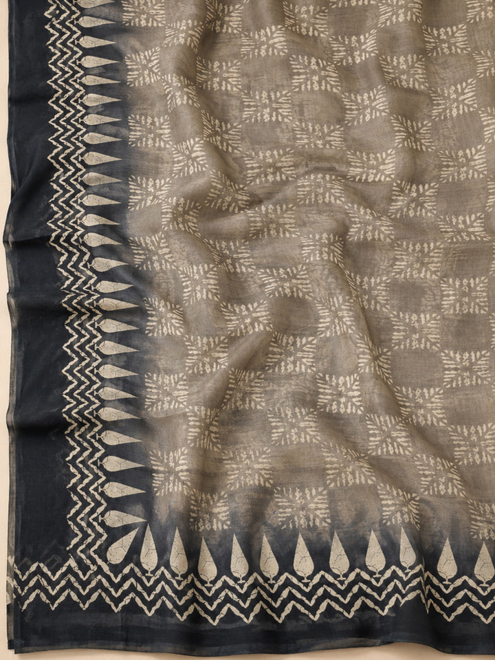 Black Chanderi Embroidered Unstitched Dress Material