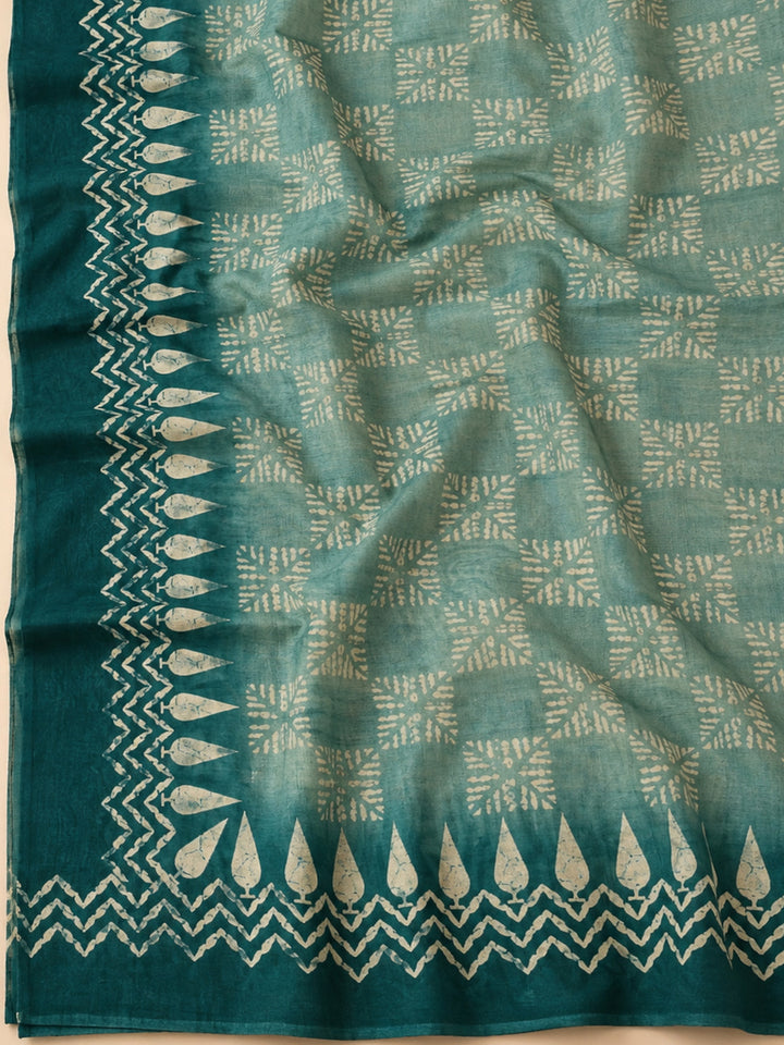 Green Chanderi Embroidered Unstitched Dress Material